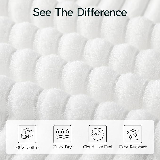 REDKISS 2 Pack Large Bath Towels 31×63 inches, 100% Cotton, Super Soft and Absorbent, Quick-Dry Towels, Perfect for Bathroom,Plush Shower Towels-White