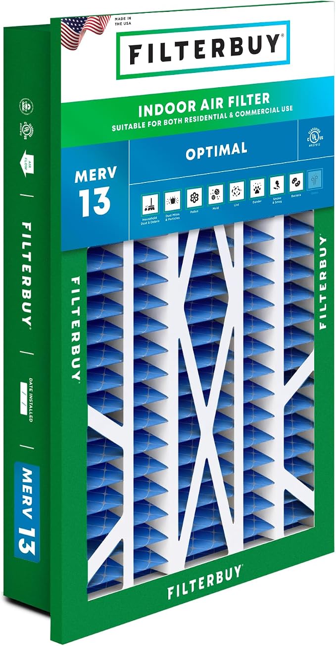 Filterbuy 16x25x5 Air Filter MERV 13 Optimal Smoke & Allergy Defense, by Filterbuy