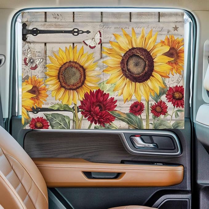 Red Yellow Sunflowers Magnetic Double Layer Car Window Shades, Side Window - Image 2