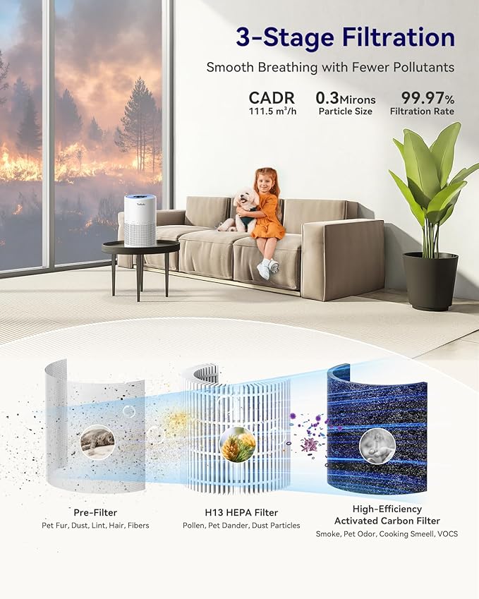 Air Purifiers for Bedroom Home Pets 1200 Ft², Tailulu H13 True HEPA Air Filter - Image 2