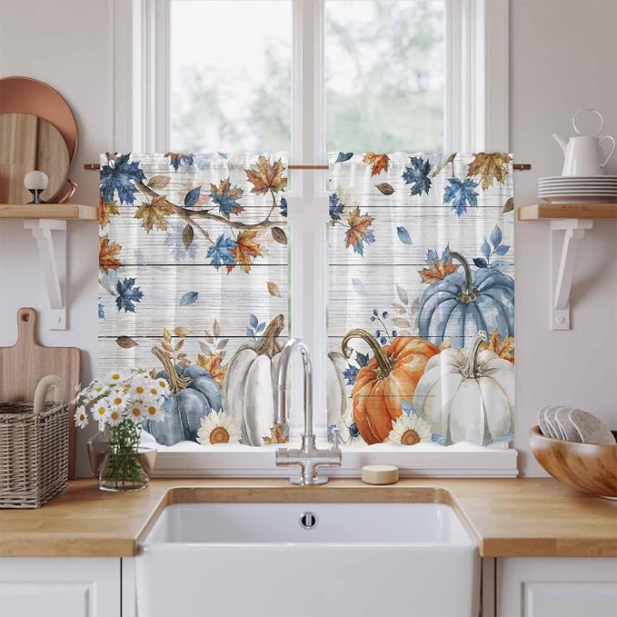 Thanksgiving Pumpkin Kitchen Curtains 45 Inch Long 2 Panel Set, Rod Pocket by Unknown
