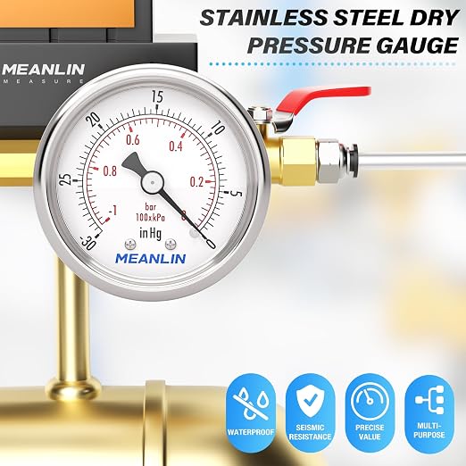 MEANLIN MEASURE -30inHG~0Psi Vacuum Gauge Stainless Steel 1/8" NPT 2" FACE DIAL - Image 7