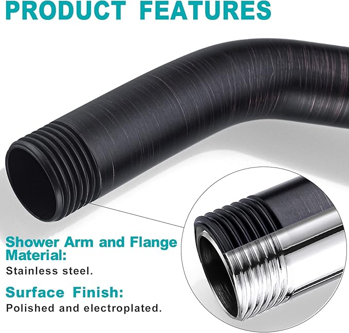 BESTILL Wall Mounted 8 Inch Shower Head Arm, Shower Arm and Flange Included, Oil Rubbed Bronze
