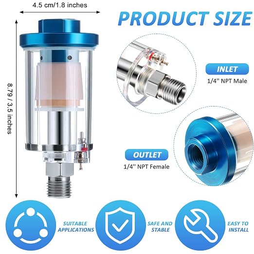 Mudder 10 Pcs Compressed Air Filter Water Oil Separator 1/4 Inch NPT Inlet and - Image 2