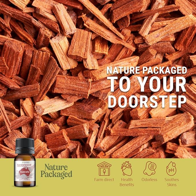 Sandalwood Essential Oil - Direct from Australian Oils of Nature - Steam Distilled - Aceite Esencial de Sándalo for Aromatherapy, Massage, Diffuser, DIY Candle and Soap Making - 5ml