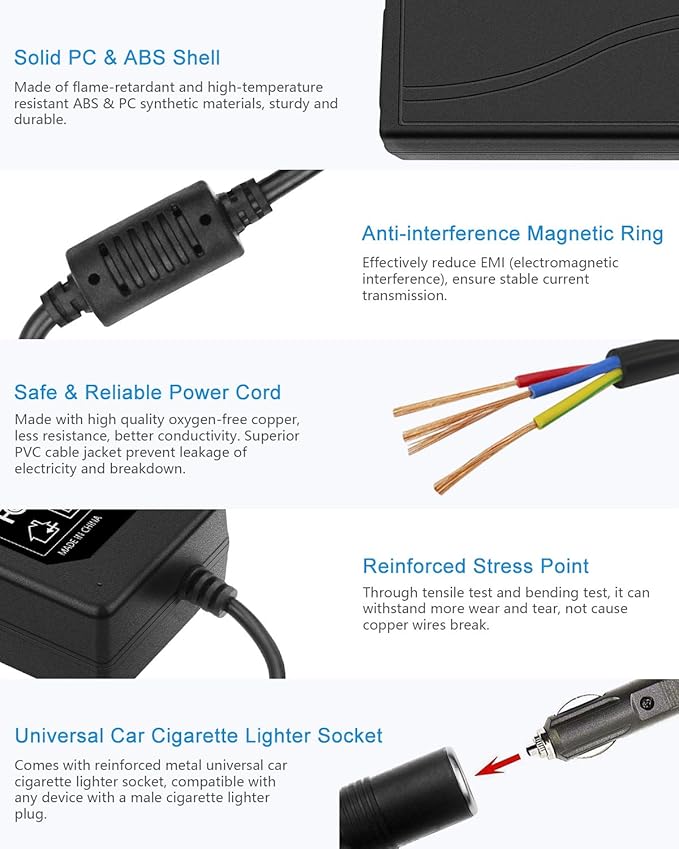 ALITOVE AC to DC Converter 12V 5A 60W 110V to 12V Converter Cigarette Lighter - Image 5