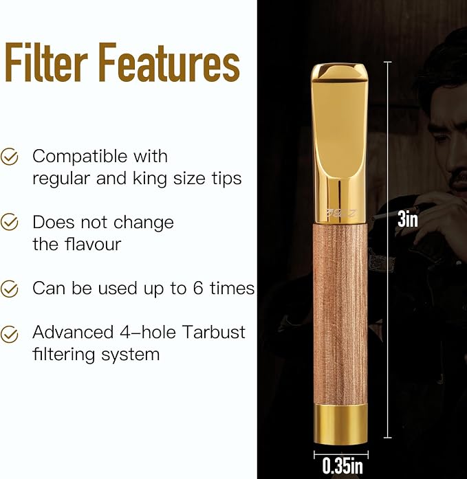 Reusable Washable Cigarette Filter Tips Mouthpiece Handcrafted Solid Wood Metal - Image 5