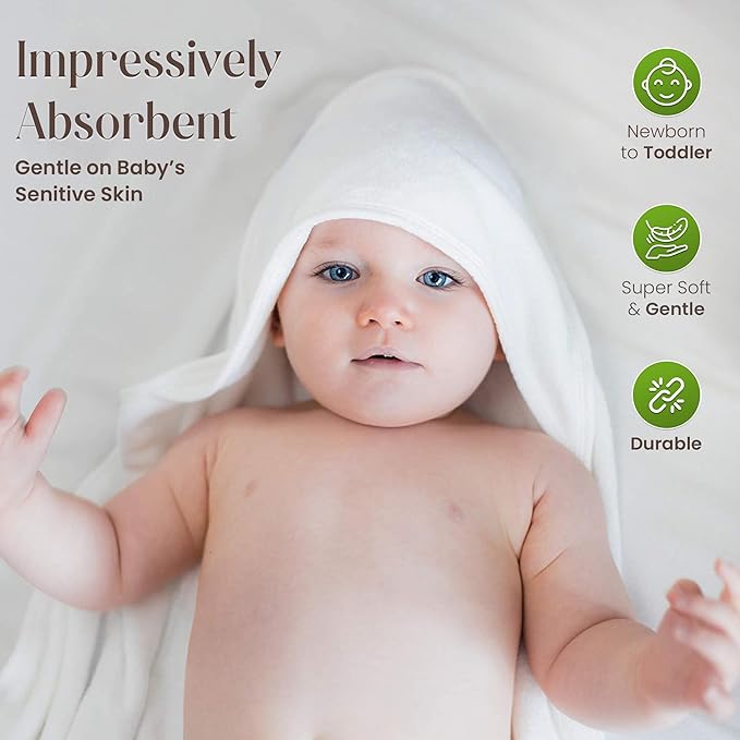 Bamboo Hooded Baby Towel with Face Cloth – 2 Hooded Towels (29x29 inches) & 2 Washcloths (9x9 inches) – Ultra Soft, Absorbent & Cozy Bath Set for Newborns and Infants