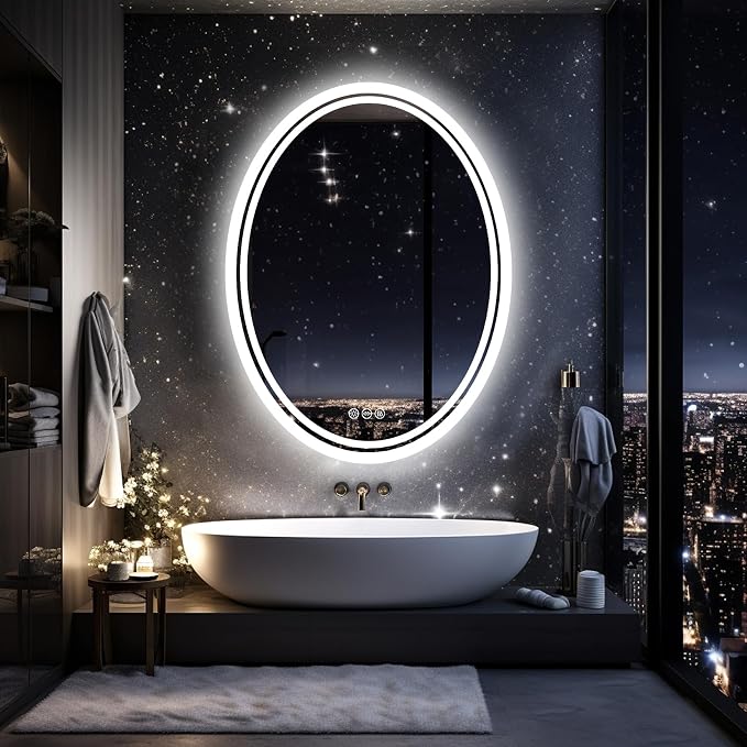 LUVODI Lighted LED Bathroom Mirror: 32”x24” Oval Wall Mounted Dimmable Makeup by LUVODI