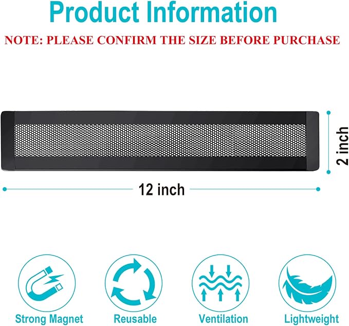 Magnetic Floor Register Vent Covers, 2 x 12 Inch Air Vent Filter Mesh, Sticky - Image 2