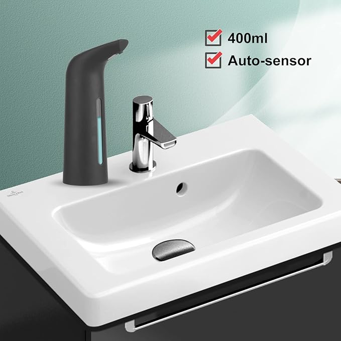 Automatic Soap Dispenser Touchless, TUMAN Pro Battery Operated Electric 14oz/400ml Liquid Hand Soap Dispenser with Motion Sensor, Suitable for Kitchen Bathroom Hotel, IPX6 Waterproof(Black)…