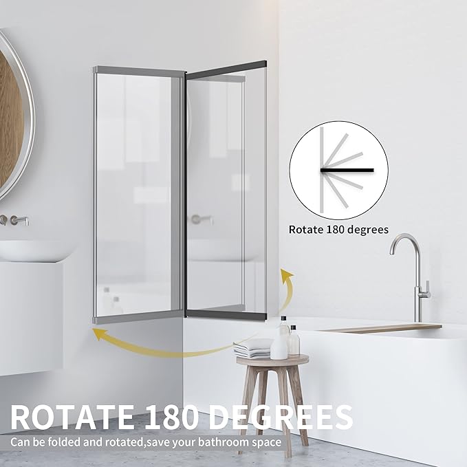 Bathtub Sliding Double Swing Door, Frameless Tempered Glass Shower Doors 22-36 * 55” Bathroom Screen Panel, Clear Deluxe Shower Door Matte Black