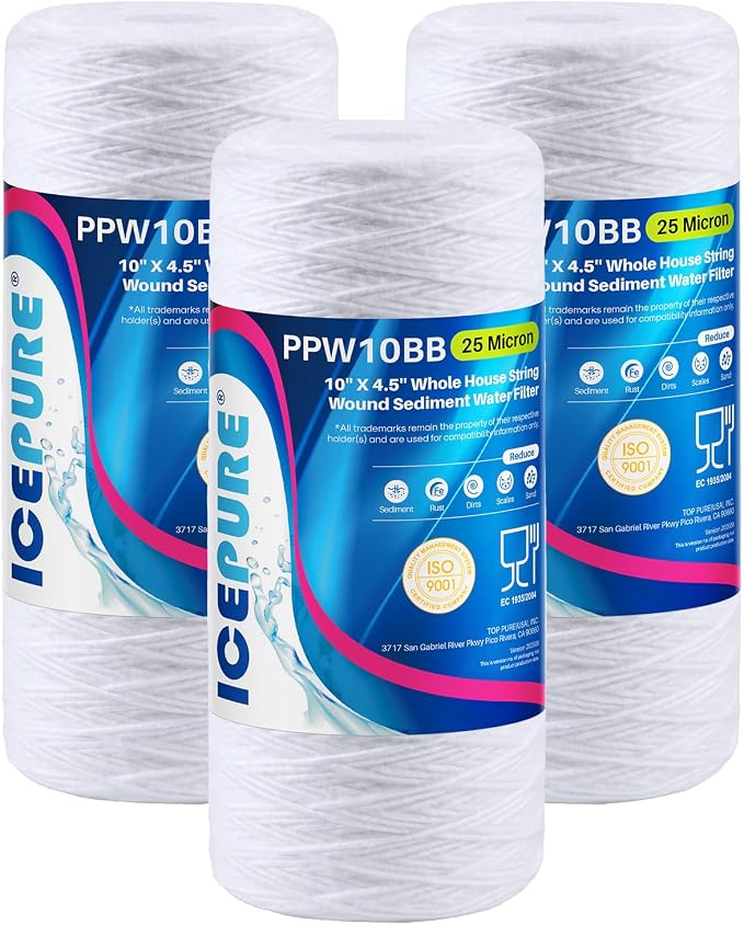 ICEPURE 25 Micron 10”x4.5'' Whole House Sediment String Wound Water Filter by ICEPURE