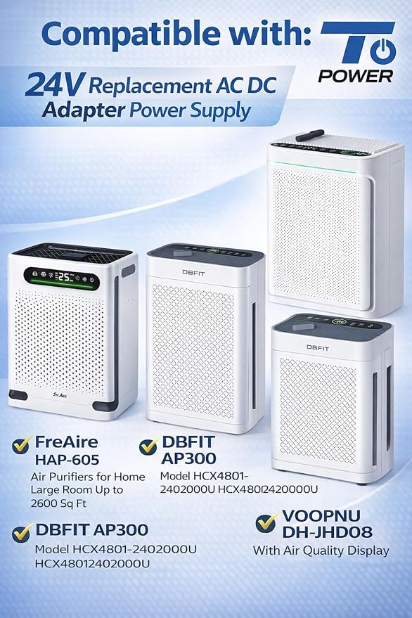 24V Power Adapter for DBFIT AP300 FreAire HAP-605 VOOPNU DH-JHD08 Air Purifier - Image 3