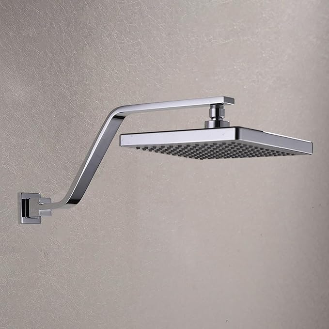 16 Inch S Shape Chrome Shower Head Arm, Square Wall Mounted Shower Arm and Flange Included