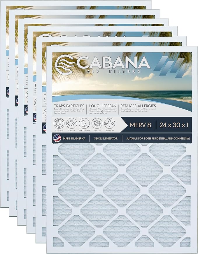 Cabana Filters 6-Pack 24x30x1 MERV 8 AC Furnace Air Filter by CabanaAirFilters
