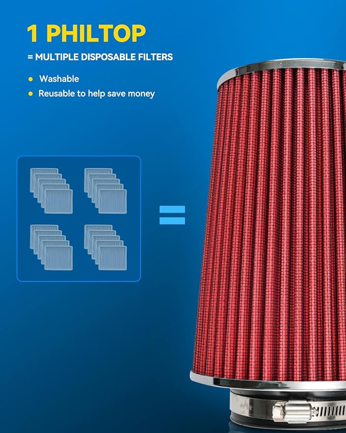 PHILTOP Universal Clamp-On Air Intake Filter, Replacement Air Filter: High Flow - Image 4
