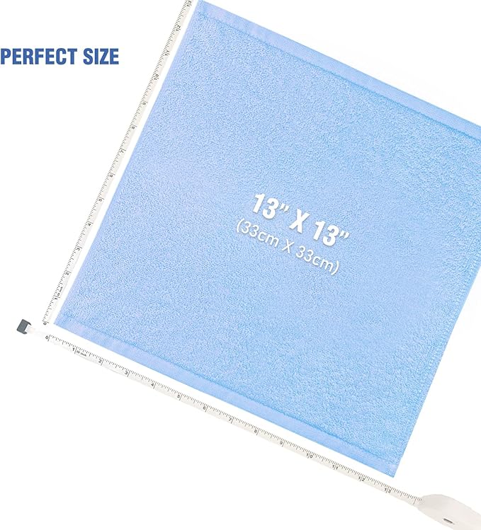 Washcloths 12 Pack 13"x13"- Extra Absorbent, Soft Multipurpose Wash Clothes and Face Towel (Blue)