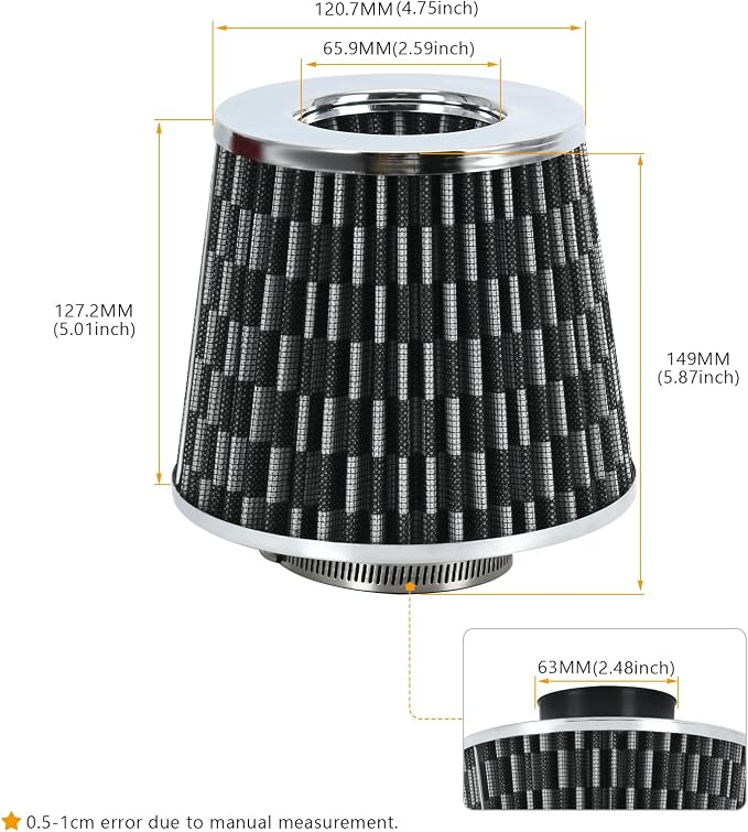 PTNHZ Universal Carbon Fiber 2.5" 63mm High Flow Cold Air Intake Cone Air - Image 4