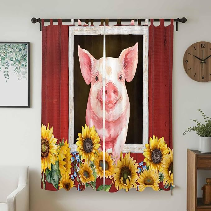 Pigs Sunflowers Living Room Curtains 84 Inch Length, Window Curtains Tab Top - Image 2