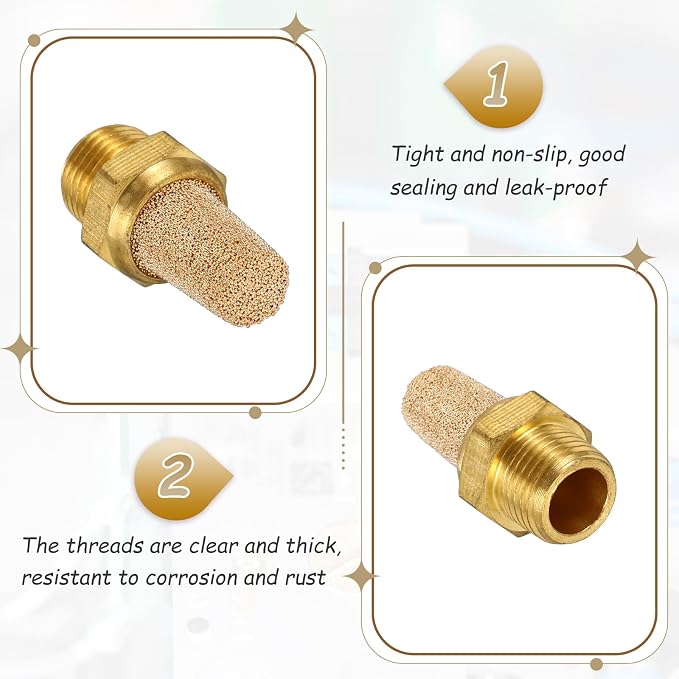 MECCANIXITY 4pcs Male Air Pneumatic Mufflers 1/8" NPT Male Sintered Bronze - Image 3