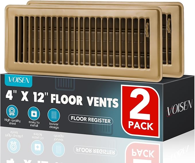 VOISEN Floor Register 4x12, 2 Pack Floor Vent Covers, Steel Adjustable Air by VOISEN