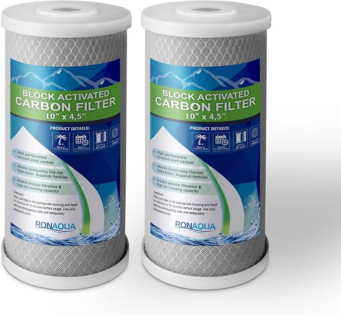 Big CTO Carbon Block Water Filters 4.5" x 10" Whole House Cartridges by Ronaqua