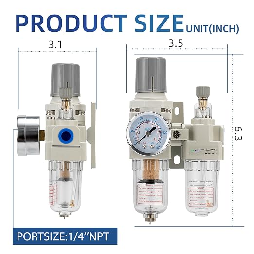 1/4" NPT Compressed Air Filter Regulator Lubricator Combination Water/Oil Trap - Image 3