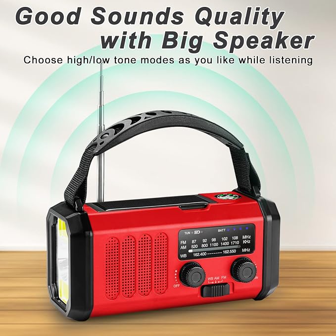 Emergency Crank Radio10000mAh/37000mWh AM/FM/NOAA Weather Radio, Solar/Hand - Image 2