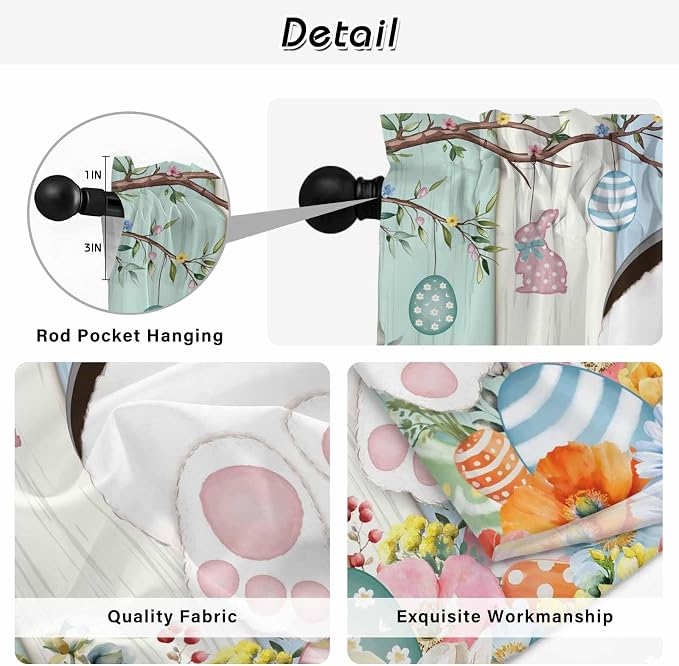 Easter Window Curtains 72 Inch Long 2 Panel Set, Rod Pocket Long Curtains & - Image 9
