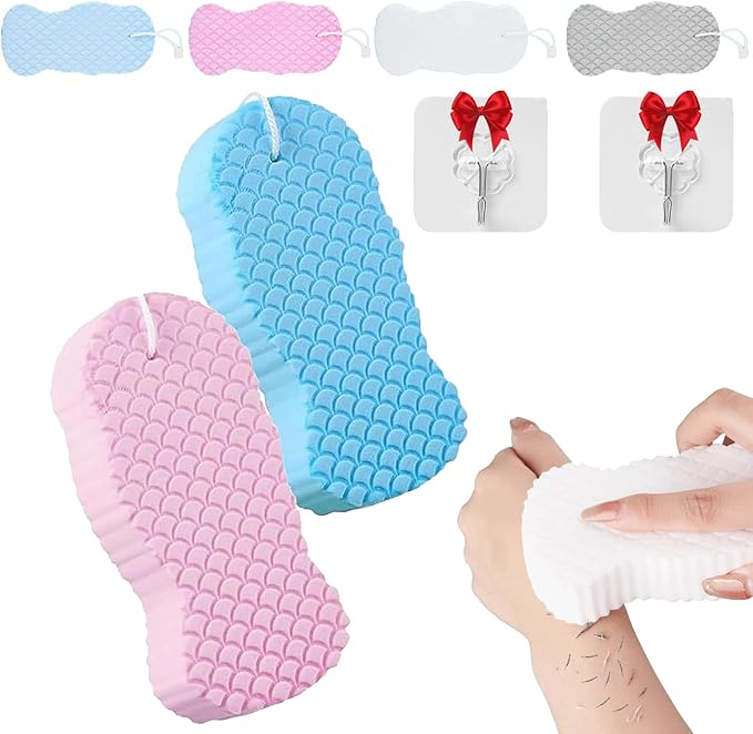 Magic Exfoliating Bath Sponge, 3D Super Soft Exfoliating Bath Sponge, Gentle & Effective Exfoliation, Highly Absorbent Design for Convenience and Durability (2PCS-B)