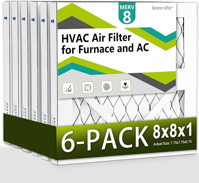 6pack 8x8x1 Air Filter MERV 8, HVAC/Furnace AC Filter Replacement, Dust by Komashr