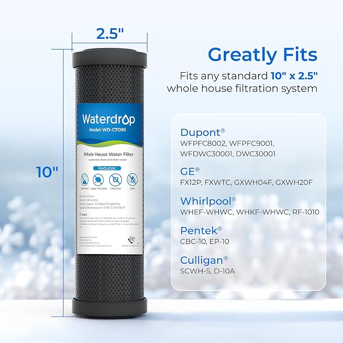 Waterdrop 2.5" x 10" Whole House CTO Carbon Water Filter Cartridge, 1 Micron - Image 5