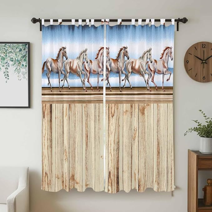 Western Horse Living Room Curtains 84 Inch Length, Window Curtains Tab Top - Image 2