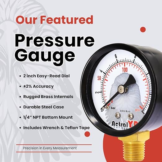 2-inch Pool Filter Pressure Gauge, 1/4" NPT - Image 2