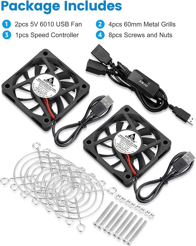 GDSTIME Dual 60mm x 10mm USB Fans - Image 7