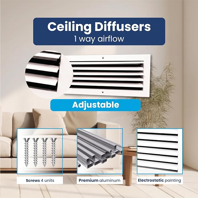 6x16 Aluminum HVAC Wall Register Air Vent Cover 1-Way Flow Multi-Shutter Damper - Image 4