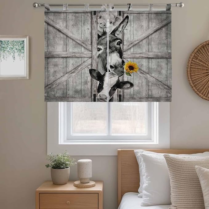 Funny Farm Animals Kitchen Curtains 45 Inch Length, Short Cafe Window Curtains - Image 9