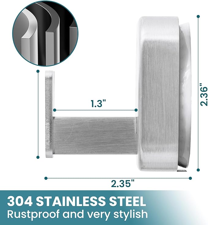 TAILI Patented Strong Suction Cup Hook, Thickened 304 Stainless Steel Bathroom Suction Holder for Towel, Loofah, Bathrobe, Damage-Free Hanging Shower Wall Hook, Double-Hook Widening Design, Silver