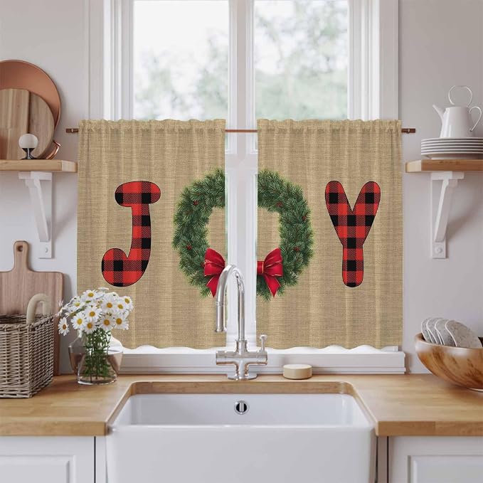 Red Green Christmas Kitchen Tier Curtains 45 Inch Long 2 Panel Set, Rod Pocket by Unknown
