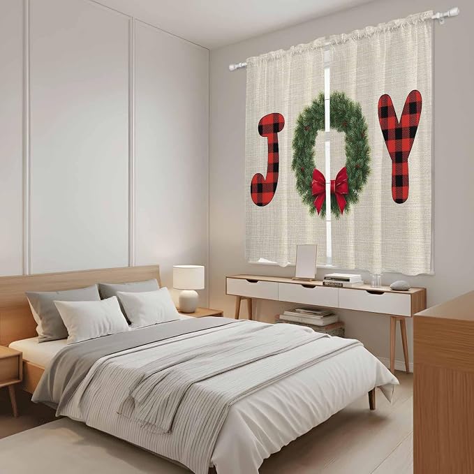 Red Green Christmas Window Curtains 63 Inch Long 2 Panel Set, Rod Pocket - Image 4