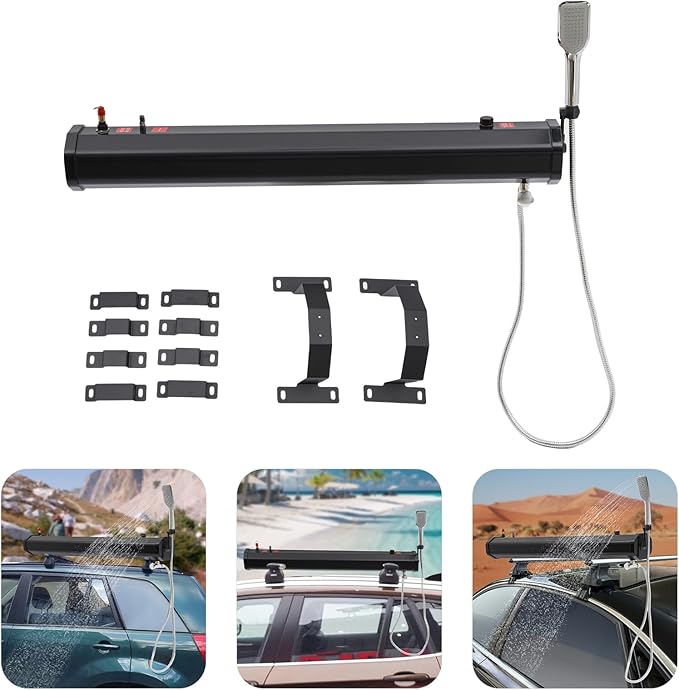 Pressurized Water Tank Camping Shower Portable Camp Shower w/5.58ft Water Pipe Shower Headt and Head Bag, Roof Rack Shower