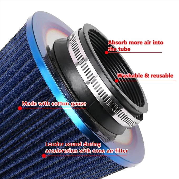 Cold Air Intake Filter, High Performance, Washable Filter, Clamp-On Replacement - Image 4