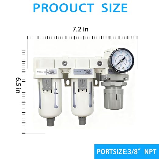XingNEeng 3/8" NPT Compressed Air Filter Regulator Lubricator Combo, Water/Oil - Image 3