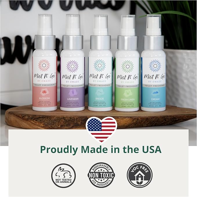 Mist N’ Go by Omaze Travel Bathroom Spray for Toilet Spray Odor Eliminator - Travel Toilet Spray for Bathroom Air Freshener Spray for Bathroom Deodorizer - Blossom Regular Size (2oz x1)