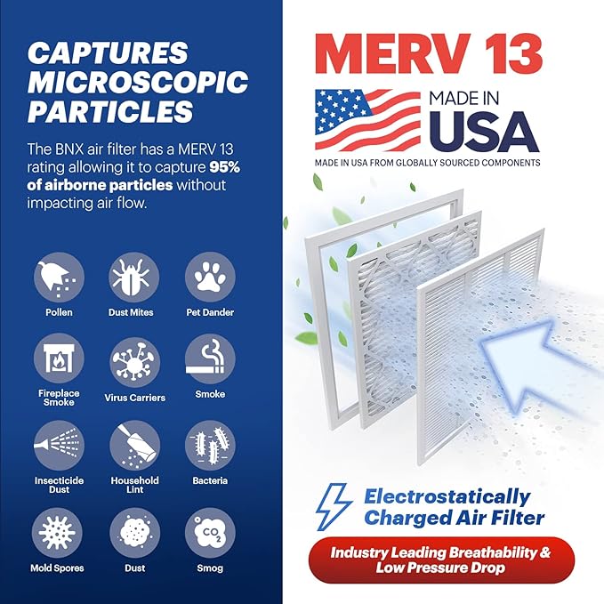 BNX TruFilter 16x25x1 MERV 13 AC Furnace Air Filter - Image 3
