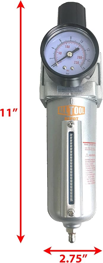 1/2" NPT HEAVY DUTY Compressed Air In Line Filter Regulator Combo Piggyback - Image 2