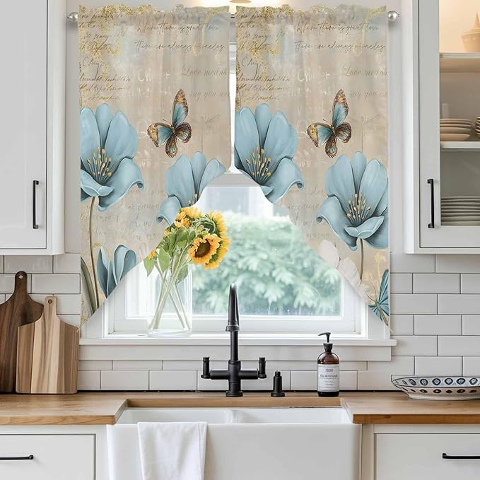 Spring Flowers Swag Valances for Windows, Vintage Rustic Tulips Floral - Image 2