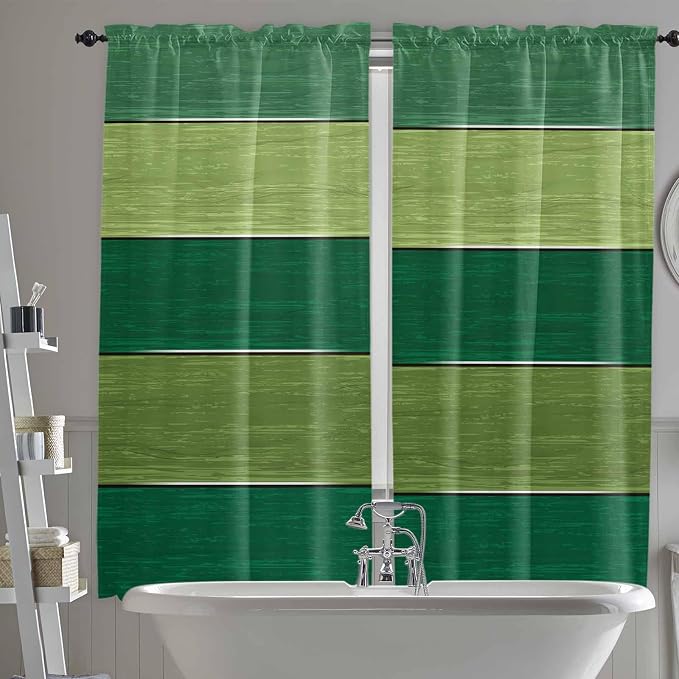 Farm Retro Green Wood Grain Window Valance Curtains, Rustic Wooden Plank by IDOWMAT