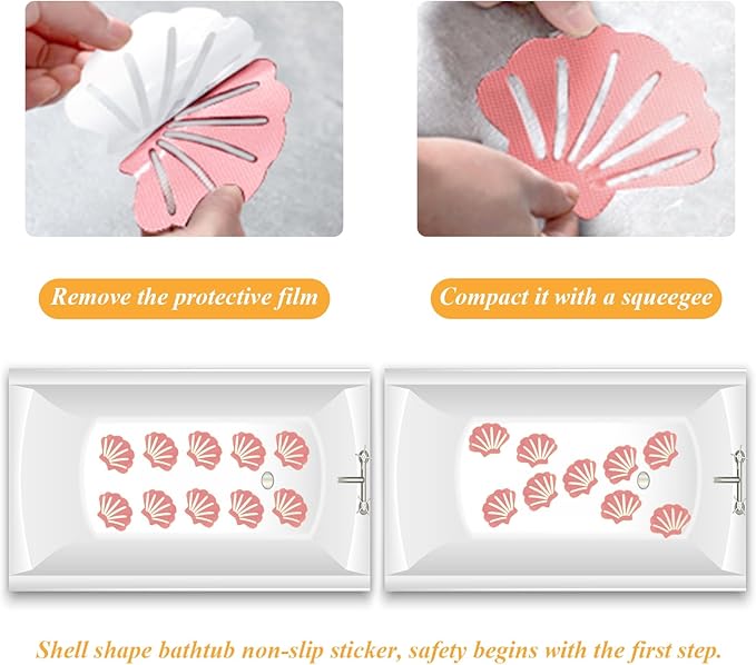Bathtub Stickers Non Slip, Shell Shaped Tubs Safety Shower Treads, Adhesive Sticker for Bathroom Bathtub, Shower Floor,Pink(12Pcs)